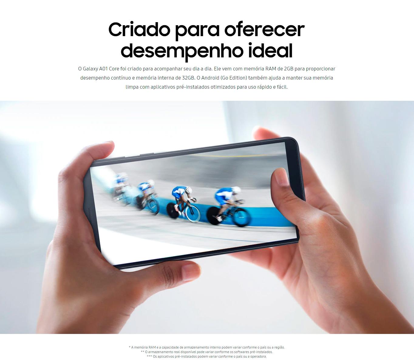 Smartphone Samsung Galaxy A01 Core 32GB 2GB RAM Tela Infinita de 5.3 Câmera Traseira 8MP + Frontal de 5MP Bateria 3000mAh Preto